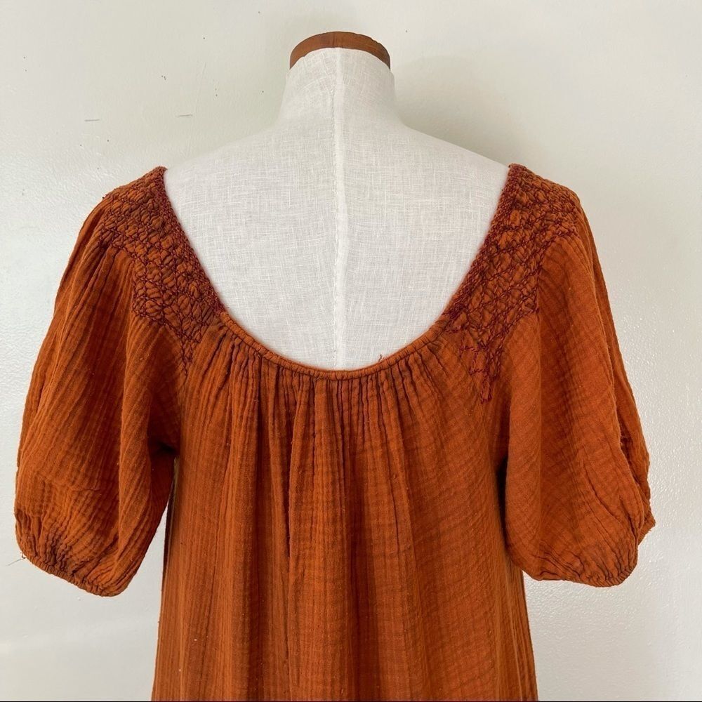 Free People Sunday Stroll Maxi Dress smocked oversized Small Burnt Clay Combo - Picture 11 of 14